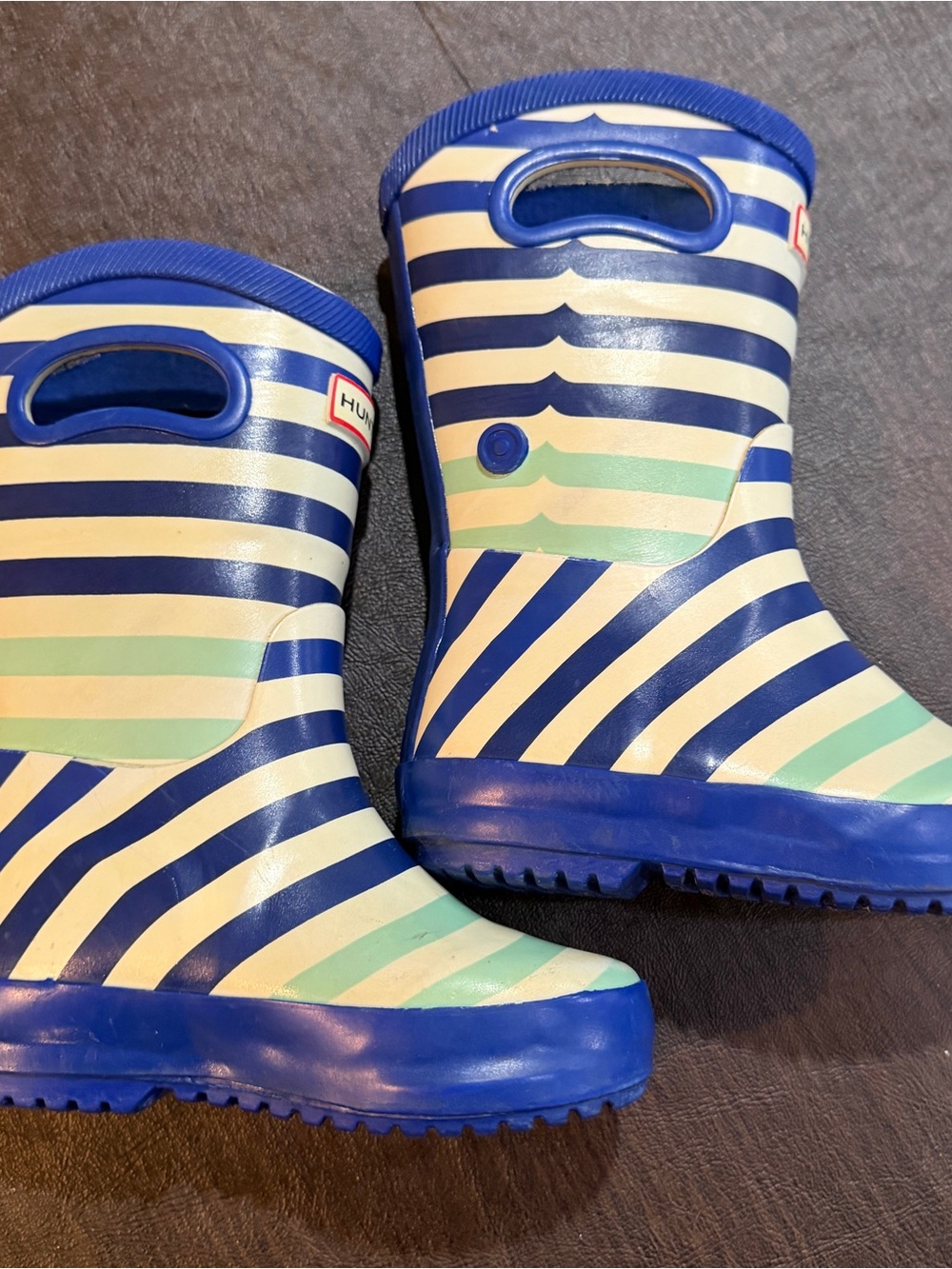Hunter Kids Blue, White & Mint Striped Rain Boots - Picture 6 of 10
